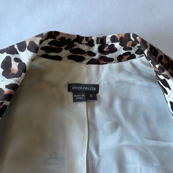 Animal Print Linen Blazer with Cool Details, Sz 6 - Picture 6 of 8